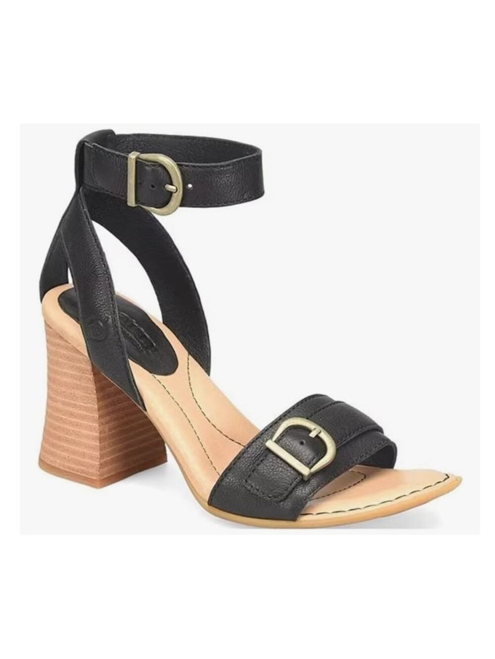 BORN Women's Tahlia Black Leather Strap Buckle Cushion Heel Sandal Sz 10